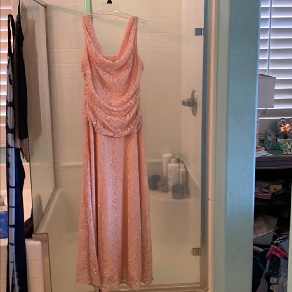Davids bridal sparkling lace gown in light pink
